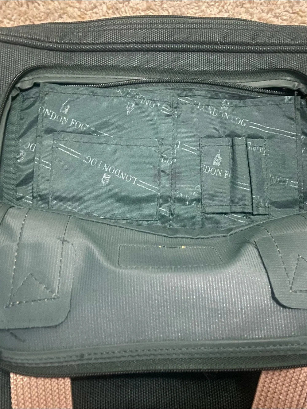 London Fog Black Laptop Bag with Tan Handles